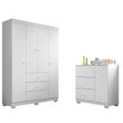 Conjunto Infantil Roupeiro Duda 4P e Comoda MDF Branco Pheonix Baby