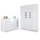 Conjunto Infantil Roupeiro e Comoda Livia MDF Branco Pheonix Baby