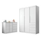 Conjunto Infantil Roupeiro e Comoda Perola MDF Branco Pheonix Baby