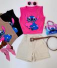 Conjunto infantil Stitch shorts e cropped em alfaiataria