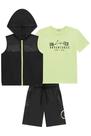 Conjunto Infantil Trio Camiseta Meia Malha Colete E Bermuda Em Nylon Aspen Lucboo
