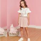 Conjunto Infantil Verão Conjunto de Blusa em Cotton com Saia em Malha Plissada Tam 4 a 14 - Infanti Conjunto Infantil Verão Conjunto de Blusa em Cotton com Saia em Malha Plissada Tam 4 a 14 - Infanti