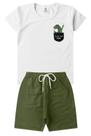 Conjunto Infantil Verão Menino Dino com Bolso Falso - Branco
