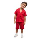Conjunto Infantil Vermelho Natalino Blazer com Shorts Festa - Conjunto Infantil Vermelho Natalino Blazer com Shorts Festa -
