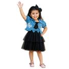 Conjunto Infantil Vestido Preto Casaquinho Jeans Borboletas