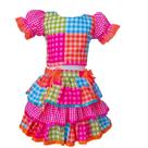 Conjunto Infantil xadrez caipira rosa festa junina