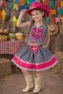 Conjunto Infantil Xadrez Festa Junina Preto e Branco Pink Junino Caipira Saia Colete Quadrilha Sinhá