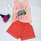 Conjunto infatil feminino beach party, blusa Salmão + shot salmão