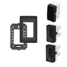 Conjunto Interruptor Intermerdiario + 2 Tomadas 10A Habitat Black - Fame