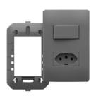 Conjunto Interruptor Simples + 1 Tomada 10a Habitat Onix Chumbo