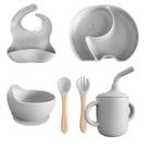 Conjunto Introdução Alimentar Para Bebê De Silicone 6 Peças Prato Talheres copo Bowl e Babador