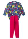 Conjunto Inverno Menina Azul Blusão e Legging em Cotton Brincando na Chuva