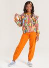 Conjunto Inverno Menina Laranja Blusão e Calça em Moletom Jardim Colorido
