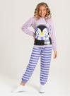 Conjunto Inverno Menina Lilás Blusão com Capuz e Calça em Moletom Pinguim