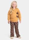 Conjunto Inverno Menina Marrom Blusão com Laço aplicado e Calça Bailarina Oncinha