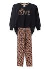 Conjunto Inverno Menina Preto Blusão em Moletom e Legging Love Oncinha