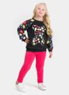 Conjunto Inverno Menina Preto Blusão Raglan e Legging Urso Florido