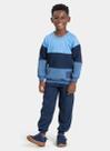 Conjunto Inverno Menino Azul Blusão com Recortes e Calça em Moletom Style MLK