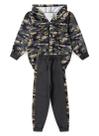Conjunto Inverno Menino Cinza Jaqueta com Capuz e Calça em Moletom com Recortes Camuflado