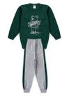 Conjunto Inverno Menino Verde Blusão e Calça com Recorte em Moletom Happy Bear
