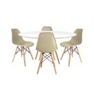 Conjunto Jantar Mesa Eames Redonda Branca 110cm e 4 Cadeiras Nude Design Clássico para Sala de Jantar, Eventos e Escritórios