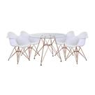 Conjunto Jantar Mesa Vidro Redonda 110Cm Com 4 Poltronas Brancas Ferro Cobre Cor: Preto