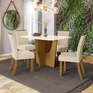 Conjunto Jantar Tampo Mdf Canto Reto Vidro 120 Cm 04 Cadeiras Kateryna Henn Nature Off White Linho