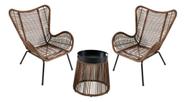 Conjunto Jardim 3 Pecas Rattan E Almofada 2 Cadeiras 1 Mesa