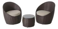 Conjunto Jardim 3 Pecas Rattan E Almofada 2 Poltronas 1 Mesa