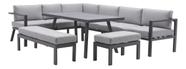 Conjunto Jardim Aluminio Cinza 10 Pecas Sofa Banco Mesa