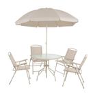 Conjunto Jardim Malibu Bege 4 Cadeiras Mesa E Guarda Sol Mor