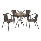 Conjunto Jardim Mesa Vidro 60cm 4Cadeiras Junco Cr8008 Café