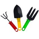 Conjunto Jardinagem Horta Jardim Pá Rastelo Tridente metal cabo plástico resistente Kit 3 peças de ferro