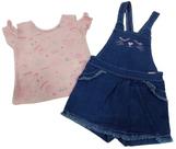 Conjunto Jardineira Jeans + Blusa Menina Verão Paraiso 14072