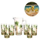 Conjunto Jarra 1,2 Litros Com 6 Copos 330ml Cristal Palm Tree Handpaint Wolff