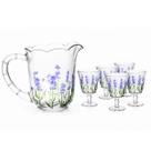 Conjunto Jarra 1,5L com 6 Taças 240ml Vidro Cristal Lavanda