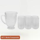 Conjunto Jarra 1L e 6 Copos de Vidro Graffiato Camelia 420ml Borda Dourada Borda Transparente Elegante