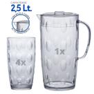 Conjunto Jarra Copos Acrílico Cristal Cozinha 2,5 Lt c/ 5 Pç
