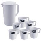 Conjunto Jarra de Suco 2L com Tampa e 6 Canecas de Plástico Conjunto Jarra de Suco 2L com Tampa e 6 Canecas de Plástico