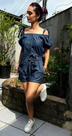 Conjunto jeans azul escuro feminino 100% algodão 20803-1