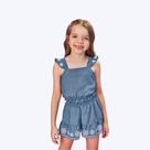 Conjunto Jeans Blusa Cropped e Shorts Tricoline Infantil Menina Mundo Cinti 12556