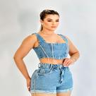 Conjunto Jeans Short e Cropped Pedrarias