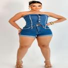 Conjunto Jeans Short e Cropped Pedrarias Modinha
