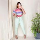 Conjunto Jogger Crepe Florença Blusa Manga Bufante Estampada com calça Lisa 38 - 42 Conjunto Jogger Crepe Florença Blusa Manga Bufante Estampada com calça Lisa 38 - 42