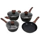 Conjunto Jogo 4 Panelas Antiaderente Preta Tampa de Vidro Elétrico Gás Vitrocerâmico Cozinha Dia das Mães Pais Aniversário Casamento