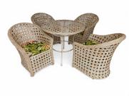 Conjunto Jogo 4 Poltronas 1 Mesa Redonda 90cm Minas em Fibra Sintética com Tratamento Uv Cor Natural Jardim Varanda Área Externa