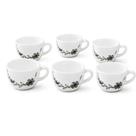 Conjunto Jogo 6 Xícaras Café Chá 130ml Vidro Floral Florid Vine Branca para Cozinha Mesa Posta