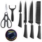 Conjunto Jogo De Facas Talheres Inox 6 Peças Com Tesoura Amigold Preto