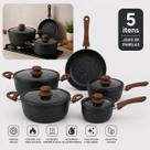 Conjunto Jogo De Panelas 5 Peças Indução Ceramica Panela Caçarola Frigideira Antiaderente Com Tampa Vidro Shokki