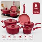 Conjunto Jogo De Panelas 5 Peças Indução Ceramica Panela Caçarola Frigideira Antiaderente Com Tampa Vidro Shokki